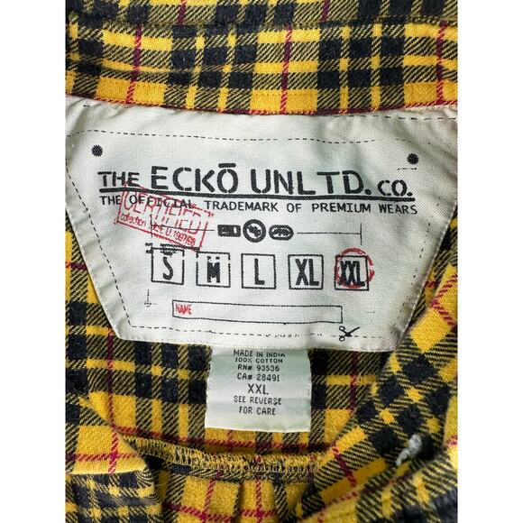 Ecko Unltd Plaid Yellow Flannel Cotton Mens Button Down Shirt Long Sleeve Sz XXL - Picture 4 of 7
